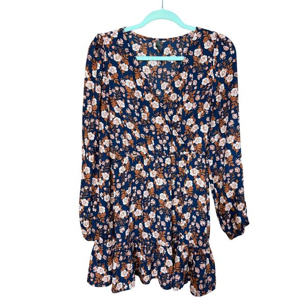 ALYA Long Sleeve Floral Dress – Blue with Blush Flowers, Size Small - Picture 1 of 5